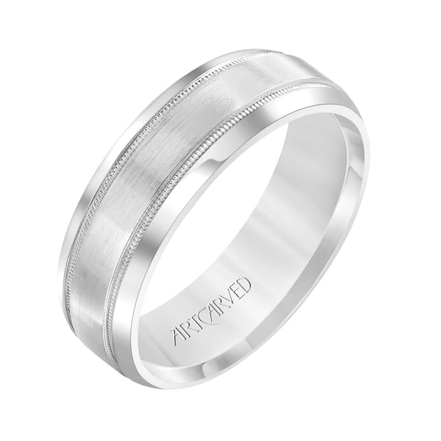11-WV7316W-G.00 - Goldman - Comfort Fit wedding band with brushed finish, milgrain and rolled edges