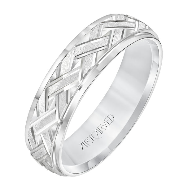 11-WV7339W-G.00 - Goldman - Comfort Fit wedding band with criss-cross engraved design and stepped edge