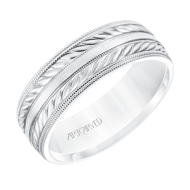 11-WV8671RW7-G.00 - Goldman - 7MM Comfort Fit Wedding Band with a Wheat Motif and Milgrain Accent with Milgrain Edges
