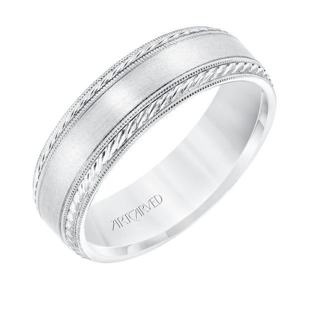 11-WV8672W65-G.00 - Goldman - 6.5 MM Comfort Fit Wedding Band with Satin Finish, Rope and Milgrain Accent with Milgrain Edges