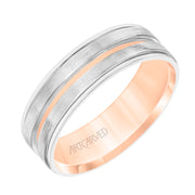 11-WV8798WR65-G.00 - ARTCARVED - Mens Comfort Fit Wedding Band with White Gold Exterior with Brushed Finish and Polished Cut Center with Polished Round Edge and Rose Gold Interior