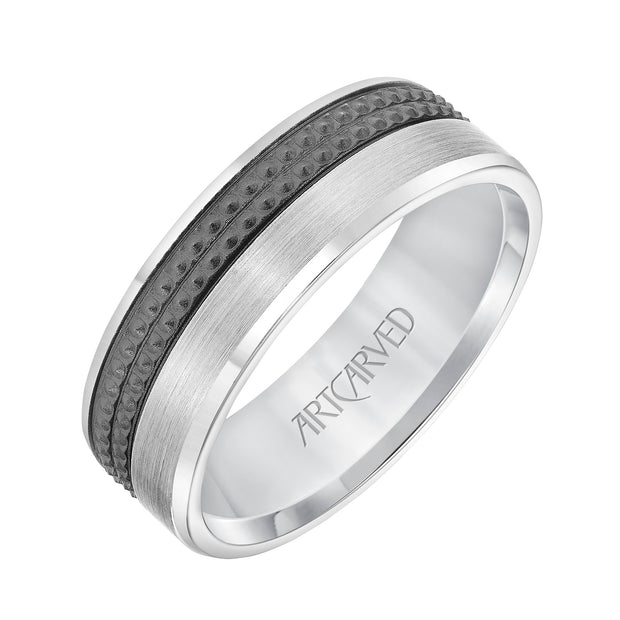 11-WV8842W7-G.00 - Goldman - Mens Comfort Fit Wedding Band with Brushed Finish and Textured  Black Rhodium and Polished Edge