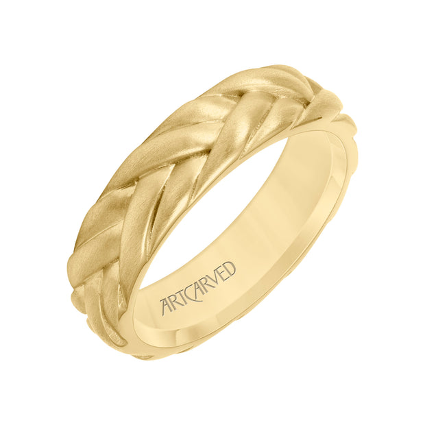 11-WV9216Y6-G.00 - Goldman - 6MM Mens Wedding Band - Brush Finish with Braided Design and Flat Edge