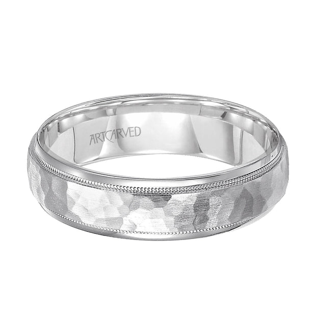 11-WV7173W6-G.00 - ARTCARVED - Comfort Fit wedding band with hammered satin finish and rolled edges Please note hand hammered styles will have slight variations due to the nature of the manufacturing process