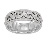 11-WV7300W-G.00 - ARTCARVED - Comfort Fit wedding band with intricate, engraved scroll design, milgrain and flat edges