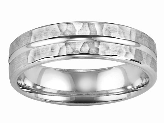 11-WV7365W-G.00 - ARTCARVED - Comfort Fit engraved wedding band with polished center groove Please note hand hammered styles will have slight variations due to the nature of the manufacturing process