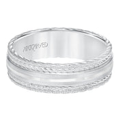 11-WV8641W7-G.00 - ARTCARVED - Mens wedding band with satin finish and milgrain edge, rope treatment on top and the sides with flat profile.