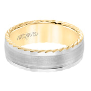 11-WV8645WY7-G.00 - ARTCARVED - Mens wedding band with serrated finish and round edge, rope treatment on the side with a low dome profile.