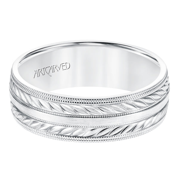 11-WV8671RW7-G.00 - ARTCARVED - 7MM Comfort Fit Wedding Band with a Wheat Motif and Milgrain Accent with Milgrain Edges