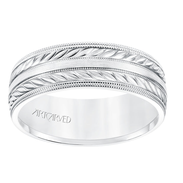 11-WV8671RW7-G.00 - Goldman - 7MM Comfort Fit Wedding Band with a Wheat Motif and Milgrain Accent with Milgrain Edges