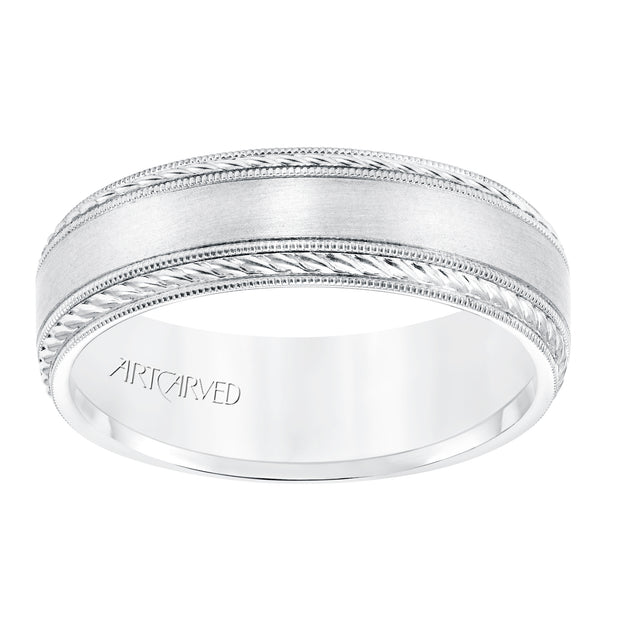 11-WV8672W65-G.00 - Goldman - 6.5 MM Comfort Fit Wedding Band with Satin Finish, Rope and Milgrain Accent with Milgrain Edges