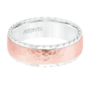 11-WV8727WR7-G.00 - ARTCARVED - 7MM Wedding Band with Hammered Finish  Rope Edge Detail and Dome Profile Please note hand hammered styles will have slight variations due to the nature of the manufacturing process