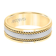 11-WV8731YW7-G.00 - ARTCARVED - 7MM Wedding Band with Satin Finish, Rope Inlay Detail and Polished Edges