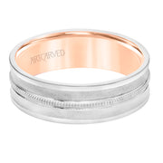 11-WV8797WR65-G.00 - ARTCARVED - Mens Comfort Fit Wedding Band with Concave Design, White Gold Exterior with Milgrain Center with Polished Flat Edge and Rose Gold Interior