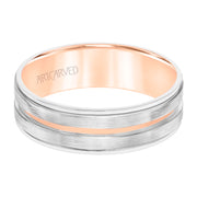 11-WV8798WR65-G.00 - ARTCARVED - Mens Comfort Fit Wedding Band with White Gold Exterior with Brushed Finish and Polished Cut Center with Polished Round Edge and Rose Gold Interior