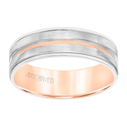 11-WV8798WR65-G.00 - ARTCARVED - Mens Comfort Fit Wedding Band with White Gold Exterior with Brushed Finish and Polished Cut Center with Polished Round Edge and Rose Gold Interior