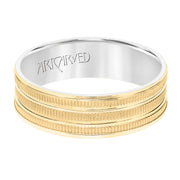 11-WV8830YW65-G.00 - ARTCARVED - Mens Comfort Fit Wedding Band with Yellow Gold Exterior with Coin Finish with Polished Flat Cuts and Polished Flat Edge with White Gold Interior