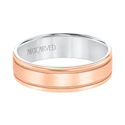 11-WV8831RW6-G.00 - ARTCARVED - Mens Comfort Fit Wedding Band with Rose Gold Exterior with Brushed Center with Milgrain Accents and Polished Round Edge with White Gold Interior