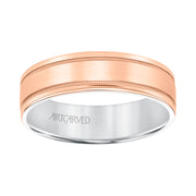 11-WV8831RW6-G.00 - ARTCARVED - Mens Comfort Fit Wedding Band with Rose Gold Exterior with Brushed Center with Milgrain Accents and Polished Round Edge with White Gold Interior