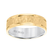11-WV8833YW65-G.00 - Goldman - Mens Comfort Fit wed Band with Yellow Gold Exterior with brushd Finish and hammerd Texture Center with Polished Flat Edge and White Gold Interior Pls note hand hammerd styles will have slight variations due to the natur