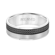 11-WV8842W7-G.00 - ARTCARVED - Mens Comfort Fit Wedding Band with Brushed Finish and Textured  Black Rhodium and Polished Edge