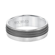11-WV8844W7-G.00 - ARTCARVED - Mens Comfort Fit Wedding Band with Brushed Matte Finish with Textured Black Rhodium and Milgrain Accents