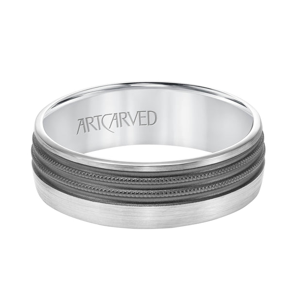 11-WV8844W7-G.00 - ARTCARVED - Mens Comfort Fit Wedding Band with Brushed Matte Finish with Textured Black Rhodium and Milgrain Accents