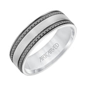 7MM Comfort Fit Wedding Band with Satin/Soft Sand Center and Textured Black Rhodium Detail