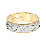11-WV8876YW7-G.00 - ARTCARVED - Low Dome Milgrain Edge Carved Wedding Band