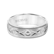11-WV8877W7-G.00 - ARTCARVED - Mens Comfort Fit Wedding Band with Brushed Finish with Swiss Cut XO Design Center with Pearling Detail and Matte Round Edge