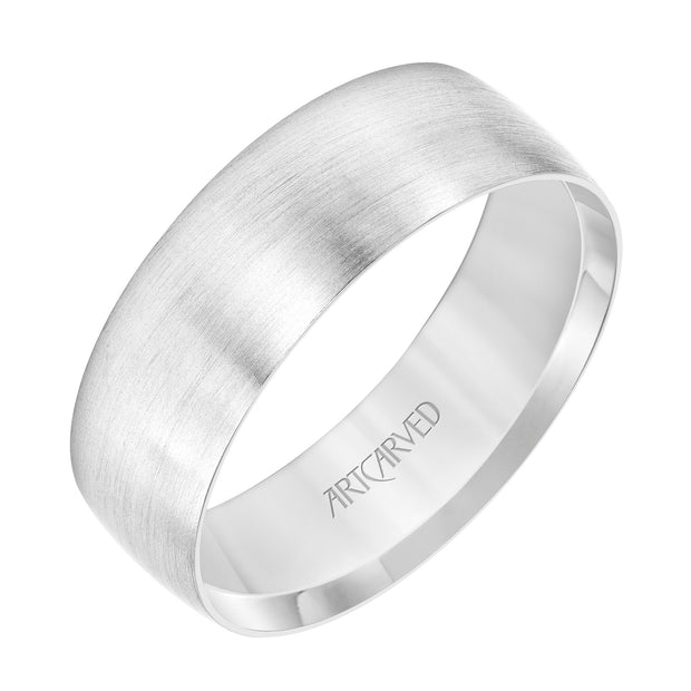 Low Dome Flat Edge Carved Wedding Band
