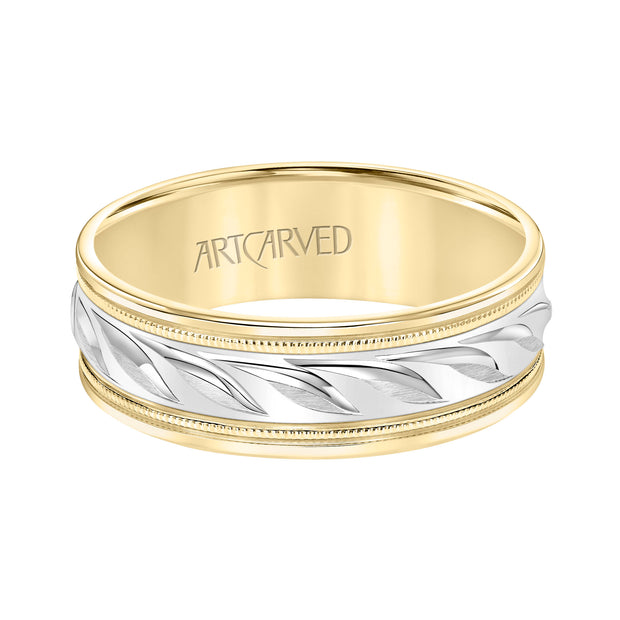 11-WV9064YW7-G.00 - ARTCARVED - Low Dome Round Edge Carved Wedding Band