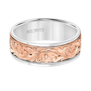 11-WV9079WR8-G.00 - ARTCARVED - 8MM Lyric Collection Mens Wedding Band - Milgrain Detail and Round Edge