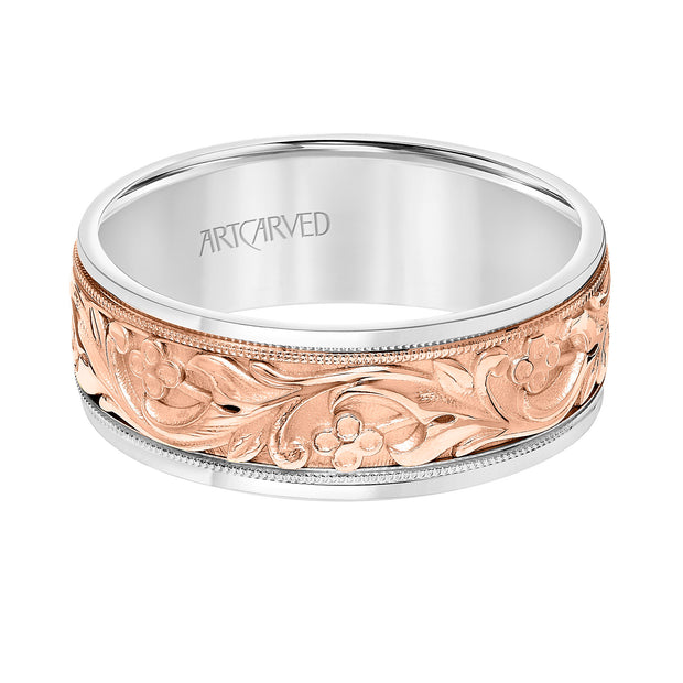 11-WV9079WR8-G.00 - ARTCARVED - 8MM Lyric Collection Mens Wedding Band - Milgrain Detail and Round Edge