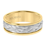 11-WV9214YW7-G.00 - ARTCARVED - 7MM Mens Wedding Band -  Brushed Finish with Braided Center Design and Round Edge