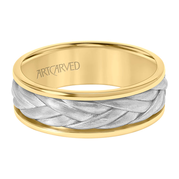 11-WV9214YW7-G.00 - ARTCARVED - 7MM Mens Wedding Band -  Brushed Finish with Braided Center Design and Round Edge