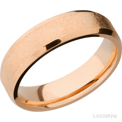 6 mm wide Beveled 14K Rose Gold band.