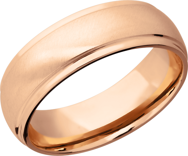 14K Rose gold 7mm domed band with grooved edges