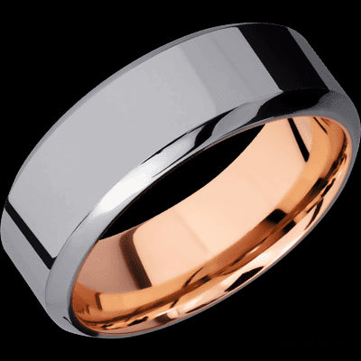 8 mm wide High Bevel Tantalum band featuring a 14K Rose Gold sleeve.