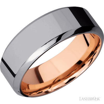 8 mm wide High Bevel Tantalum band featuring a 14K Rose Gold sleeve.