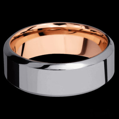 8 mm wide High Bevel Tantalum band featuring a 14K Rose Gold sleeve.