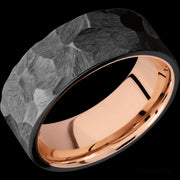 8 mm wide Flat Zirconium band featuring a 14K Rose Gold sleeve.