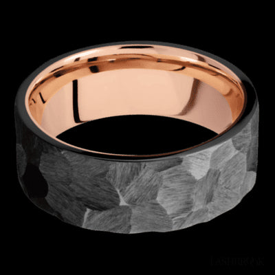 8 mm wide Flat Zirconium band featuring a 14K Rose Gold sleeve.