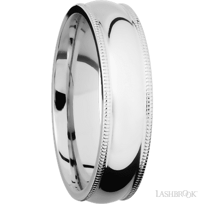 6 mm wide Domed Milgrain Edges 14K White Gold band.