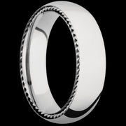 6 mm wide/Domed/14K White Gold band with two 1 mm Sidebraid inlays of 14K White Gold.