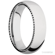 6 mm wide/Domed/14K White Gold band with two 1 mm Sidebraid inlays of 14K White Gold.