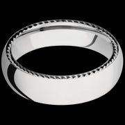 6 mm wide/Domed/14K White Gold band with two 1 mm Sidebraid inlays of 14K White Gold.