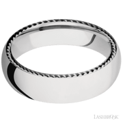 6 mm wide/Domed/14K White Gold band with two 1 mm Sidebraid inlays of 14K White Gold.