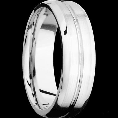 7 mm wide Beveled with Center Accent Groove 14K White Gold band.