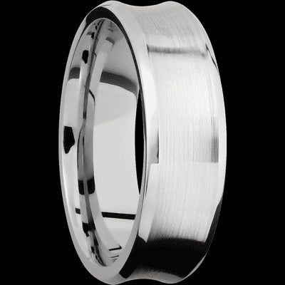 7 mm wide Concave Bevel 14K White Gold band.